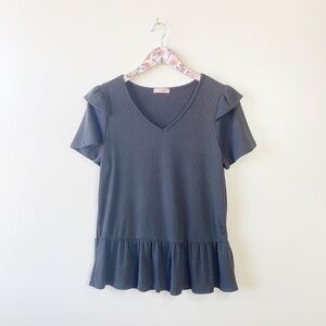 P.S.Love Boutique Black Ruffle Hem Knit Top!